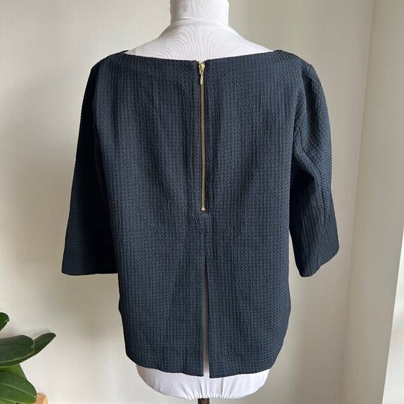 CLUB MONACO NAVY TEXTURED 3/4 SLEEVE SCOOP NECK BLOUSE LARGE - Picture 3 of 7